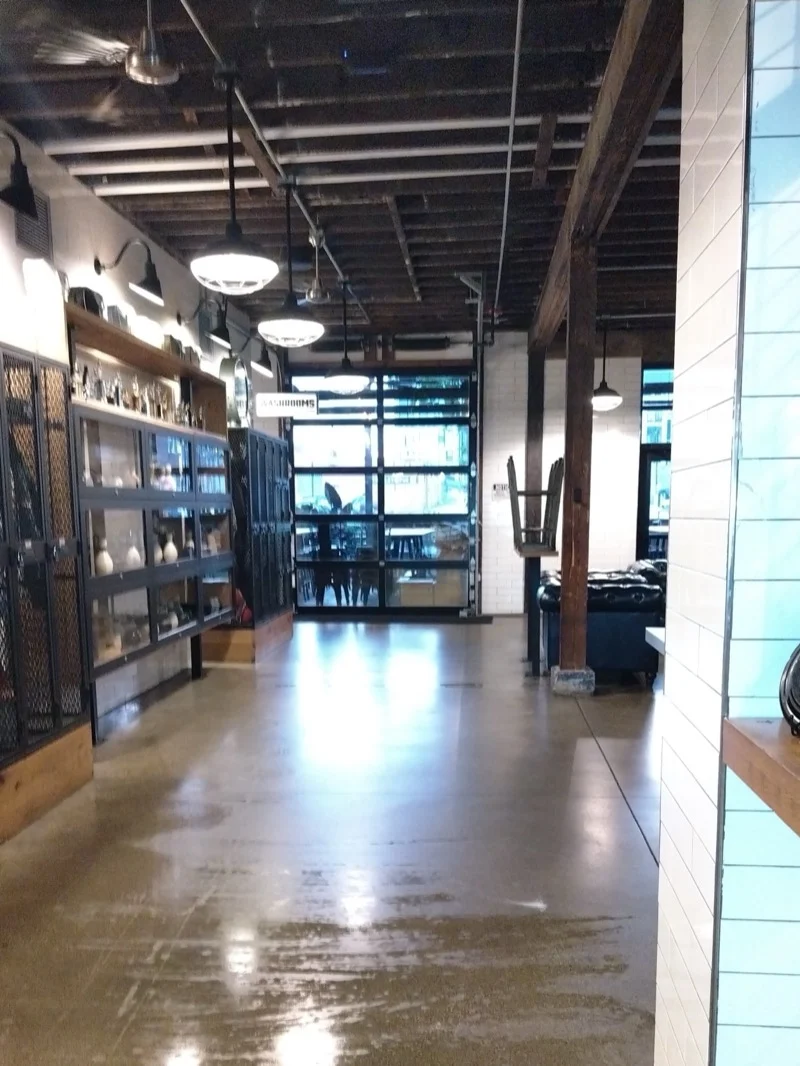 Retail lobby with a mirror-polished concrete floor after Maloon cleaning